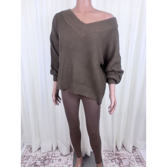 Zenana Plus Size Two Piece V-Neck Sweater & Legging Set Brown - Picture 10 of 11